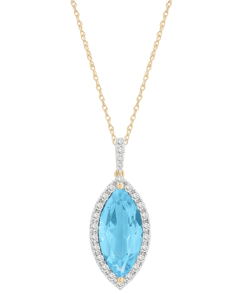 Macy's Blue Topaz (4 ct. t.w.) and Diamond (1/4 ct. t.w.) Marquise Drop Pendant in 14K Yellow Gold