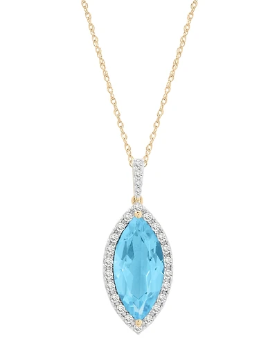 Macy's Blue Topaz (4 ct. t.w.) and Diamond (1/4 ct. t.w.) Marquise Drop Pendant in 14K Yellow Gold