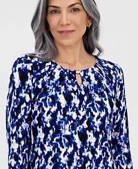 Kasper Women's Printed Pleat-Neck 3/4-Sleeve Top