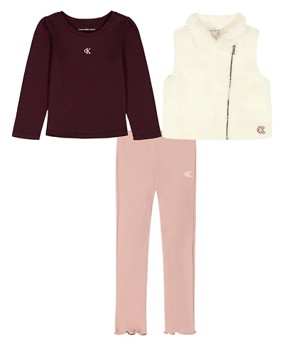 Calvin Klein Baby Girls 3-Piece Crewneck Top, Vest and Leggings Set
