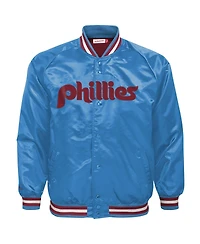 Mitchell & Ness Big Boys and Girls Light Blue Philadelphia Phillies Cooperstown Collection Raglan Satin Full-Snap Jacket