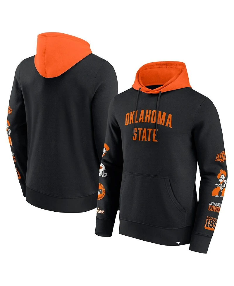 Fanatics Men's Black/Orange Oklahoma State Cowboys Color Block Badge Fleece Pullover Hoodie