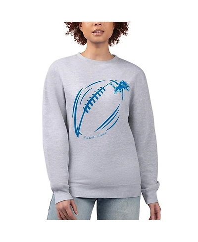 G-iii 4Her by Carl Banks Women's Heather Gray Detroit Lions Football Logo Graphic Fleece Tri-Blend Pullover Sweatshirt