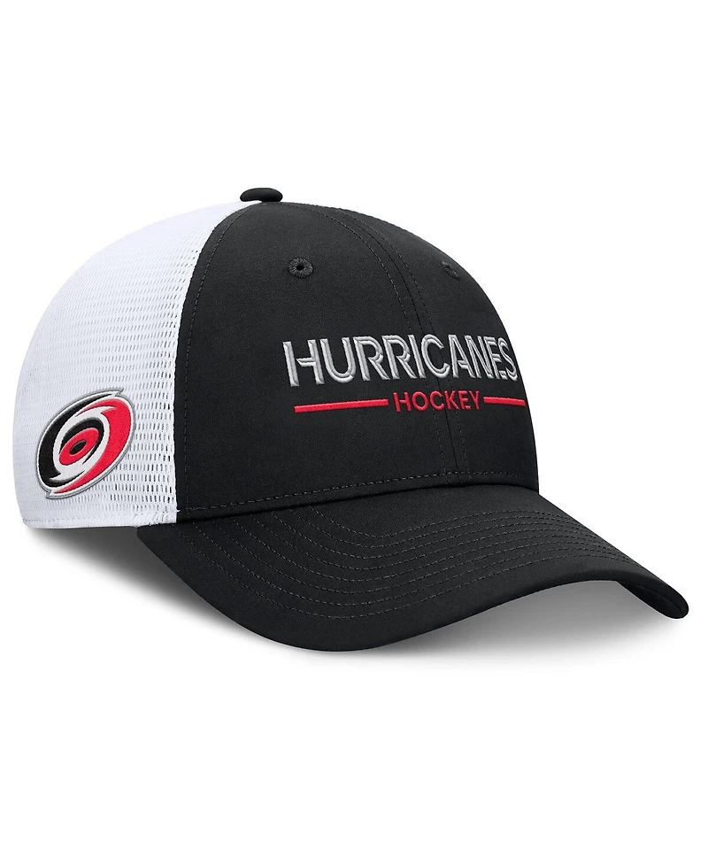 Fanatics Men's Black/White Carolina Hurricanes Authentic Pro Rink Lockup Adjustable Trucker Hat