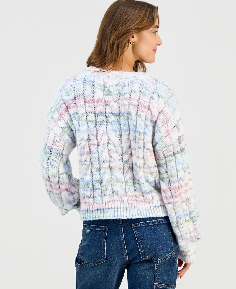 Hippie Rose Juniors' Chunky Cable-Knit Crewneck Sweater