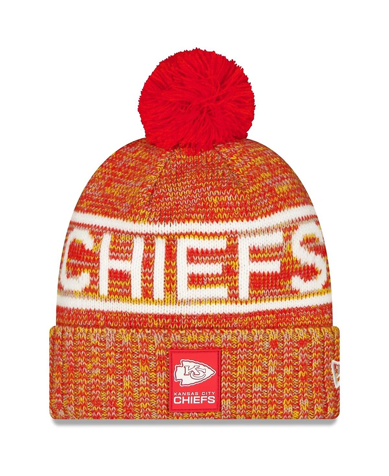 New Era Men's Red Kansas City Chiefs 2025 Sideline Cold Weather Cuffed Knit with Pom Hat