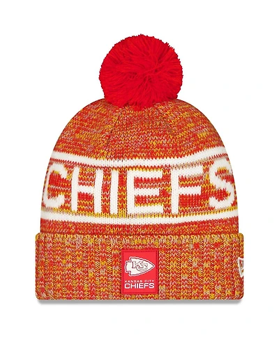 New Era Men's Red Kansas City Chiefs 2025 Sideline Cold Weather Cuffed Knit with Pom Hat