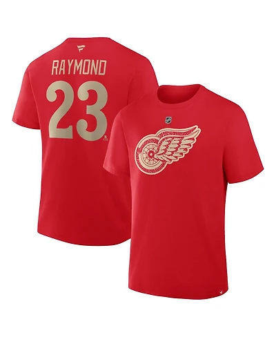 Fanatics Men's Lucas Raymond Red Detroit Wings Centennial Authentic Stack Name Number T-Shirt