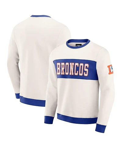 Darius Rucker Collection by Fanatics Men's Cream Denver Broncos Color Block Crewneck Sweatshirt