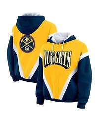 Wear by Erin Andrews Women's Gold/Navy Denver Nuggets Color Block Full-Zip Hoodie Windbreaker Jacket