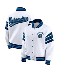 Wear by Erin Andrews Women's White Minnesota Timberwolves Snap Front Fleece Sweatshirt