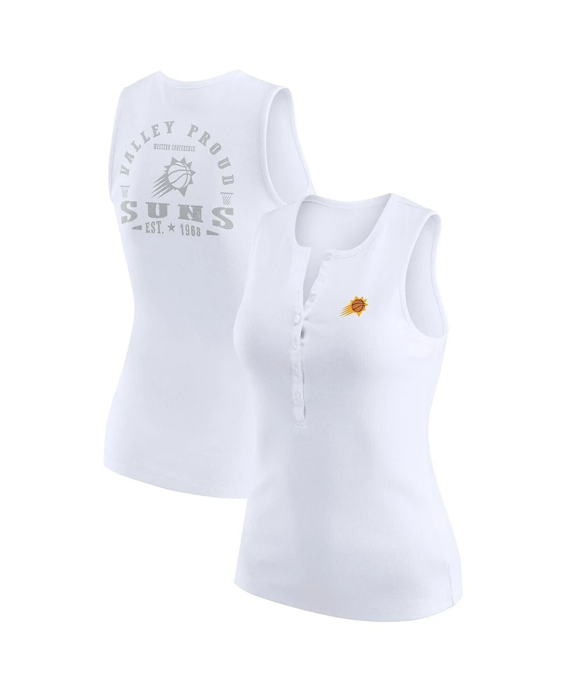 Wear by Erin Andrews Women's White Phoenix Suns Rib-Knit Henley Tank Top