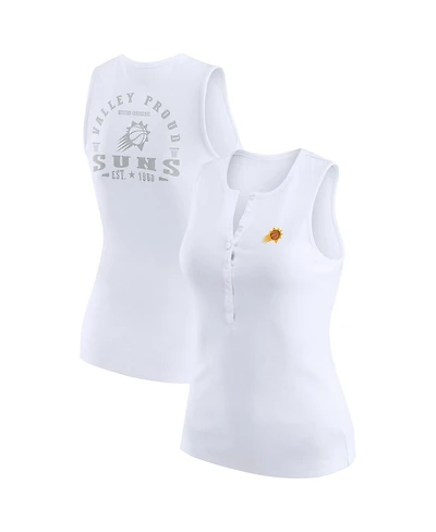 Wear by Erin Andrews Women's White Phoenix Suns Rib-Knit Henley Tank Top