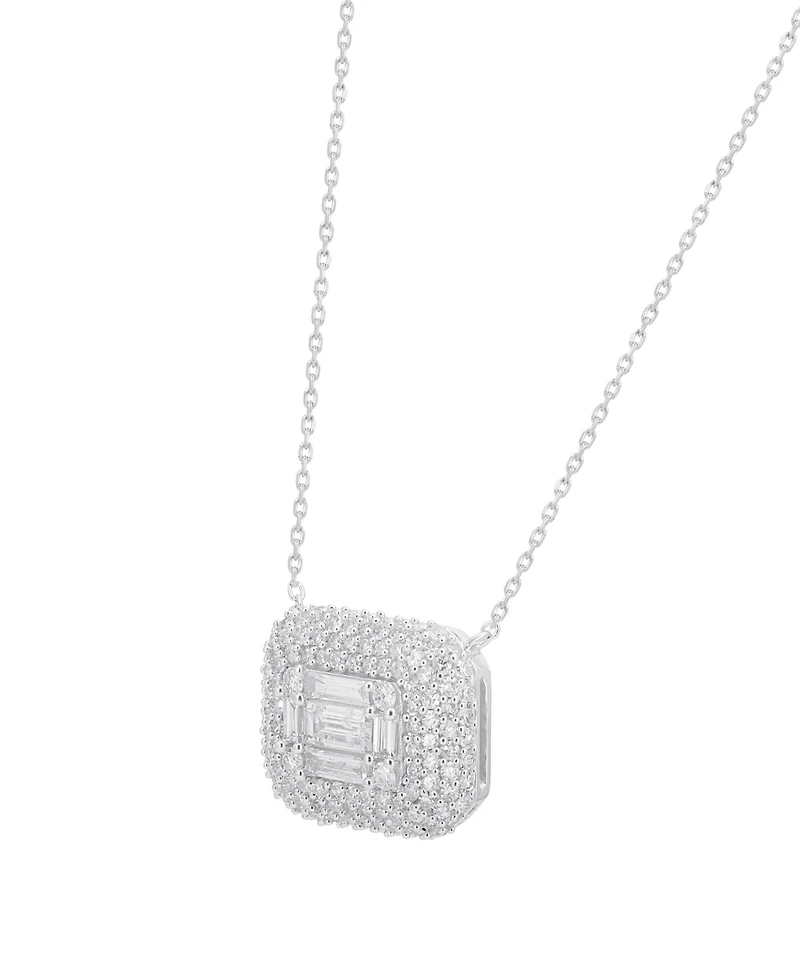 Macy's Round (0.53 ct. t.w.) and Baguette (0.47 ct. t.w.) Diamond Pendant Necklace in 14K White Gold