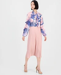 Tahari Asl Women's Tie-Neck Blouson-Sleeve Blouse