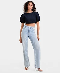 Guess Women's Cropped Puffed-Sleeve Top