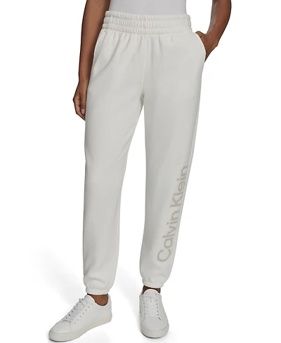 Calvin Klein Women's Flocked Logo Jogger Relaxed Fit Sweatpants