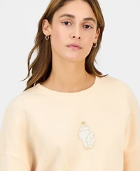 Just Polly Juniors' Long-Sleeve Beaded Crewneck Sweatshirt