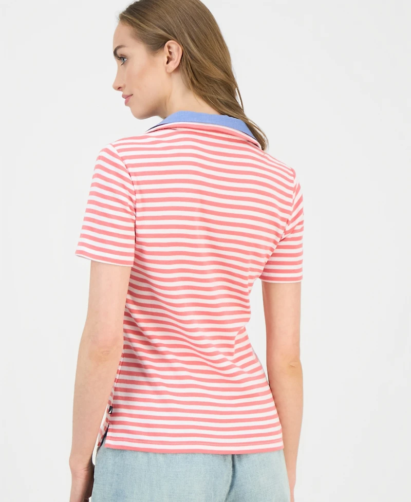 Nautica Jeans Women's Cotton Double-Collar Polo T-Shirt