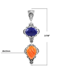 American West Jewelry Sterling Silver Pear and Oval Lapis and Orange Spiny Oyster Linear Pendant Enhancer