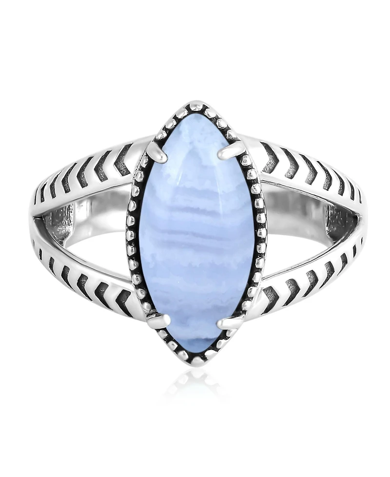 American West Jewelry Sterling Silver Blue Lace Agate Marquise Split Shank Ring, 5