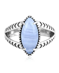 American West Jewelry Sterling Silver Blue Lace Agate Marquise Split Shank Ring, 5