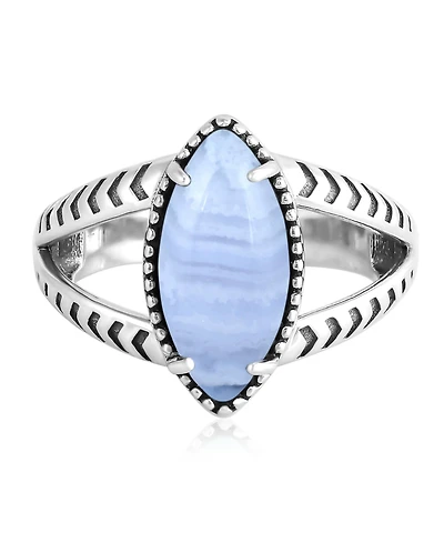 American West Jewelry Sterling Silver Blue Lace Agate Marquise Split Shank Ring, Size 5