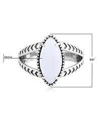 American West Jewelry Sterling Silver White Agate Marquise Split Shank Ring,
