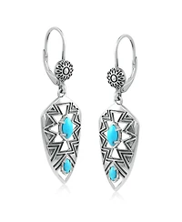 American West Jewelry Sterling Silver Marquise Kingman Turquoise Patterned Lever Back Earrings