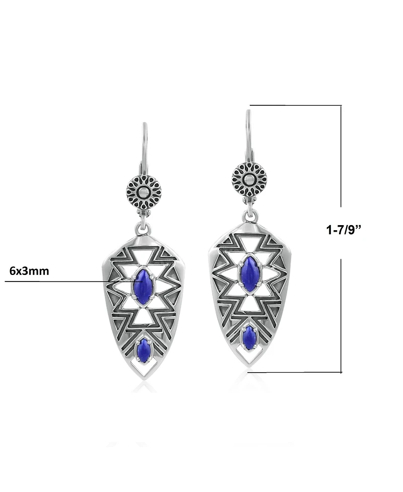 American West Jewelry Sterling Silver Marquise Lapis Patterned Lever Back Earrings