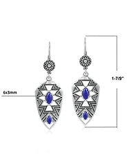 American West Jewelry Sterling Silver Marquise Lapis Patterned Lever Back Earrings