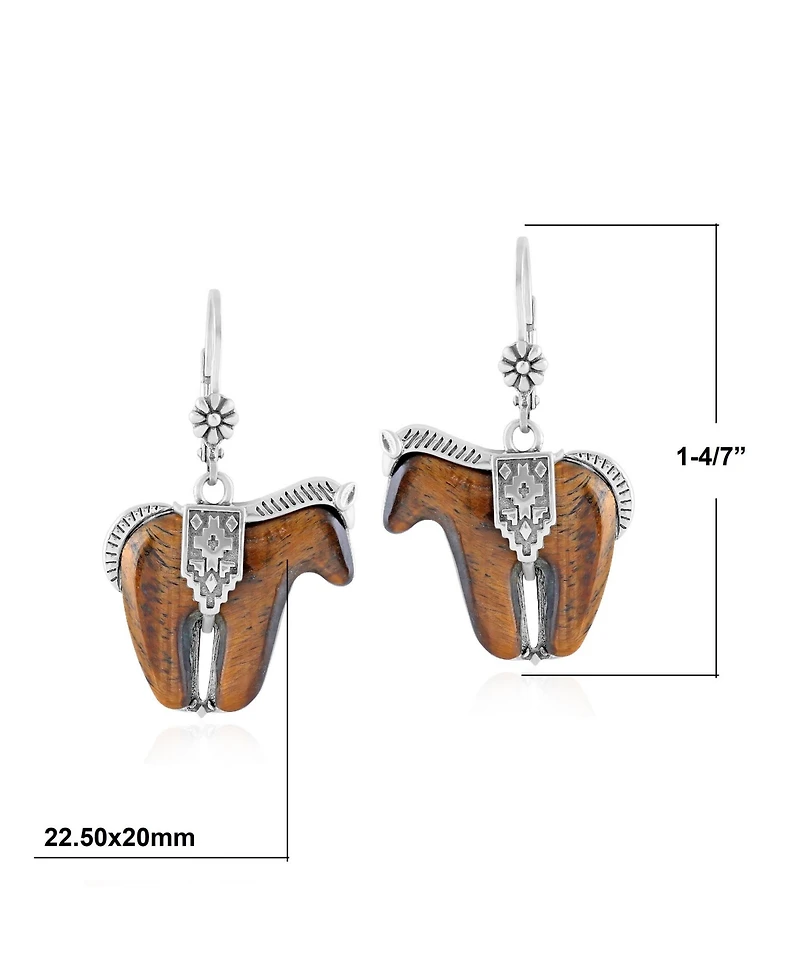 American West Jewelry Sterling Silver Tiger's Eye Spirit Horse Lever Back Earrings