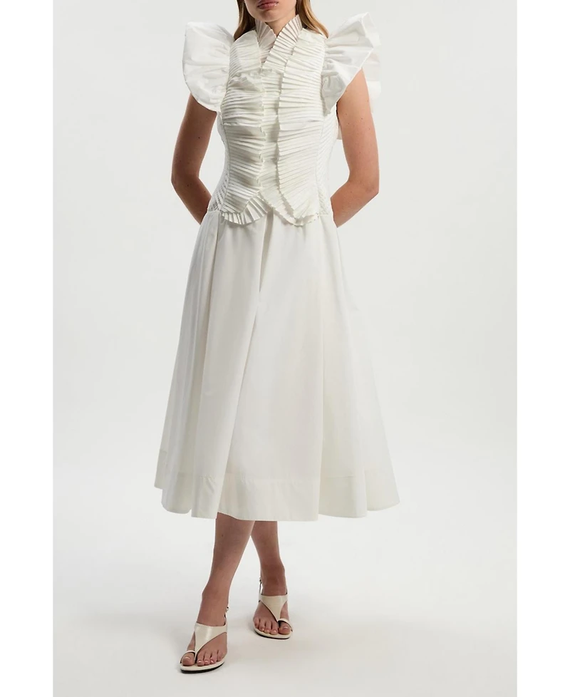 Karen Millen Women's Pleated Ruffle Sleeve Woven Maxi Dress