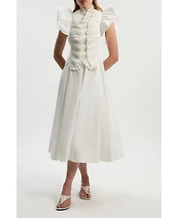 Karen Millen Women's Pleated Ruffle Sleeve Woven Maxi Dress