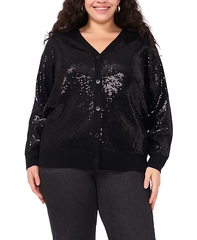 Vince Camuto Plus Sequined V-Neck Cardigan Sweater