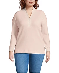 Lands' End Plus Long Sleeve Waffle Shawl Collar Henley