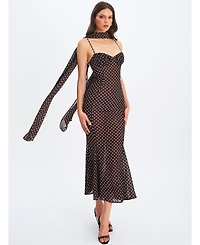 Miss Circle Women's Yadira Brown Base Polka Dot Chiffon Maxi Dress