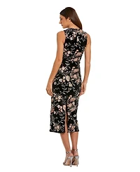 Mac Duggal Women's Embroidered Velvet High Neck Sleeveless Midi Dress