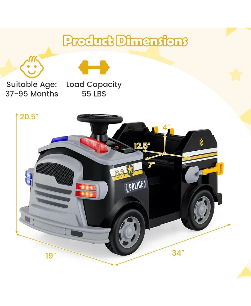 Costway 12V Kids Ride on Fire Truck Toddler Toy Car with Shovel & Wrench
