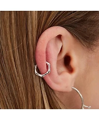 Bone Shape Hexagonal Huggie Hoop Earrings in Sterling Silver