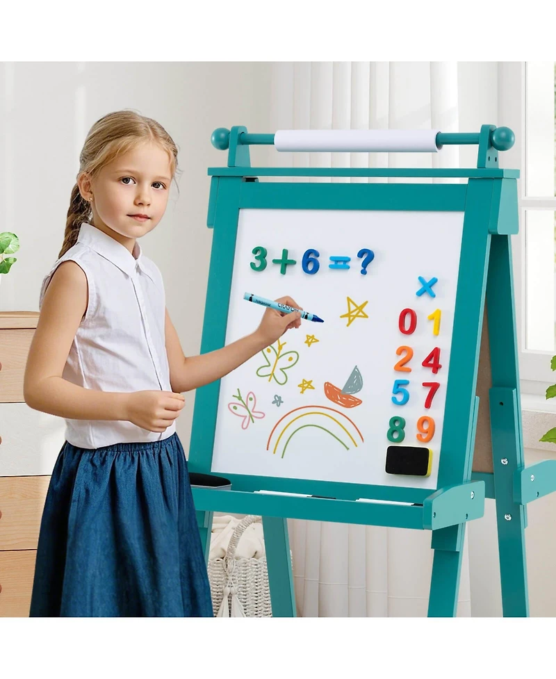 Costway Foldable Easel for Kids 3-in-1 Double-sided Art with Chalkboard
