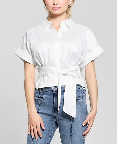 Guess Women's Julie Solid Tie-Front Button-Down Top