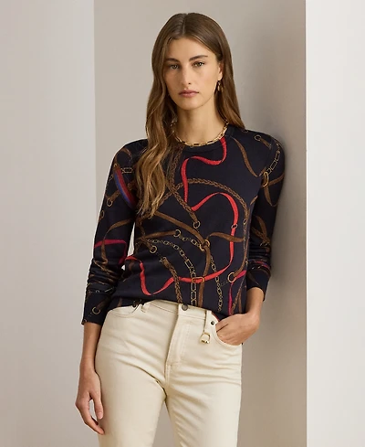 Lauren Ralph Petite Belting Print Long Sleeve Sweater