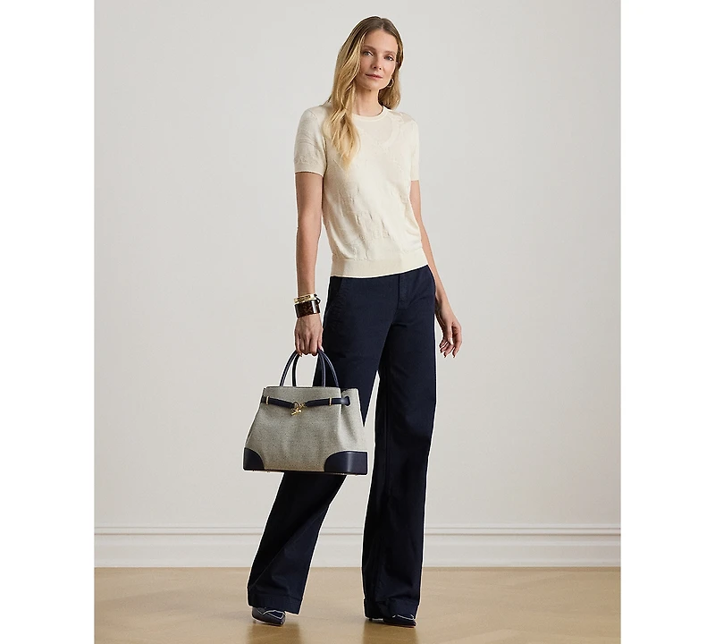 Lauren Ralph Lauren Petite Textured Belting-Motif Short Sleeve Sweater