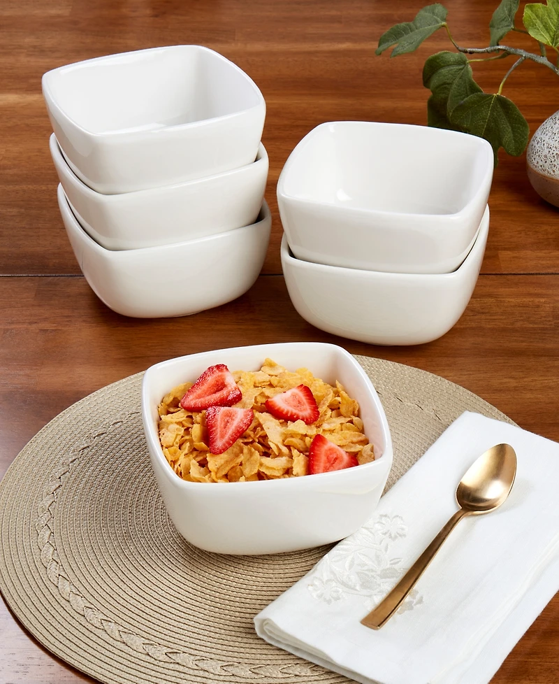 Tabletops Gallery Classic Square Cereal Bowls, Set of 6, Service For 6