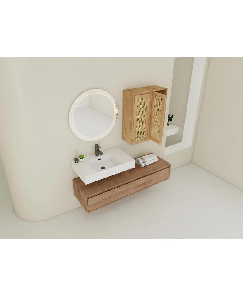 Streamdale 60" Wall-Mount Vanity, Resin Sink, 2 Cabinets, 3 Soft-Close Drawers