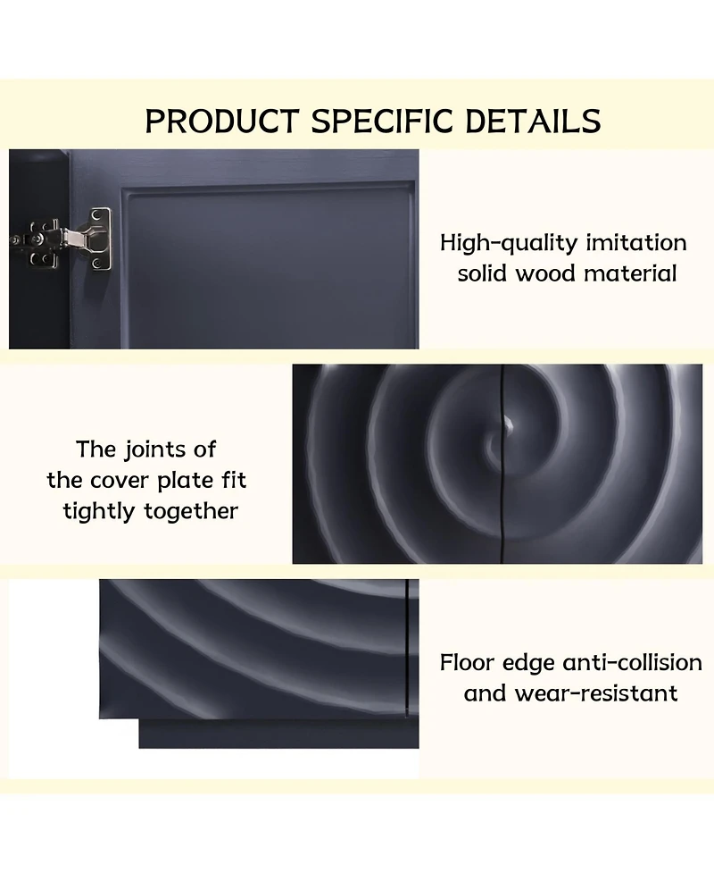 Streamdale FurnitureNavy Blue Buffet Cabinet with 4 Doors, 59" Sideboard