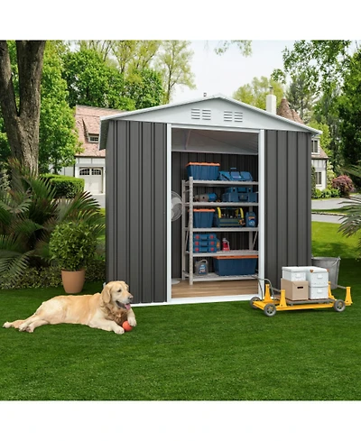 Streamdale Outdoor Storage Sheds 6FTx4FT Apex Roof Grey With Base Frame Garden Shed