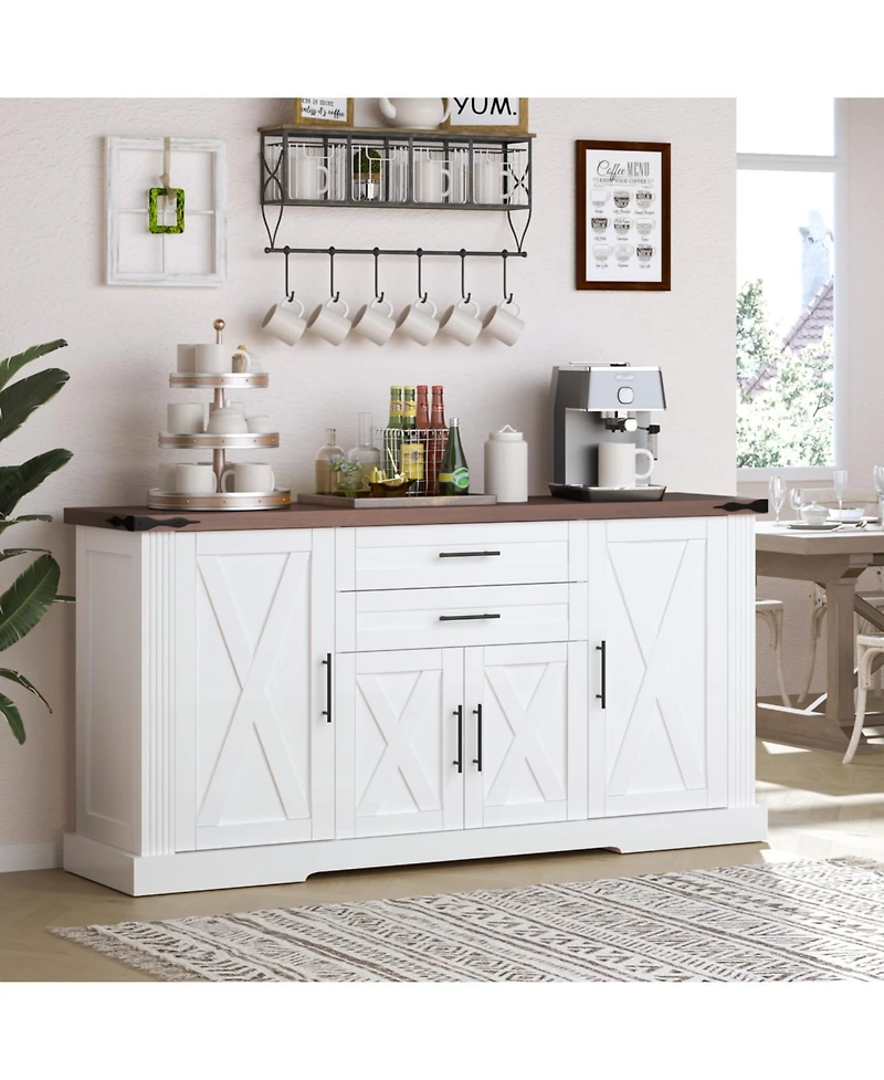 Streamdale Furniture Streamdale 63" Farmhouse Barn Door Cabinet with Drawers & Shelves, White