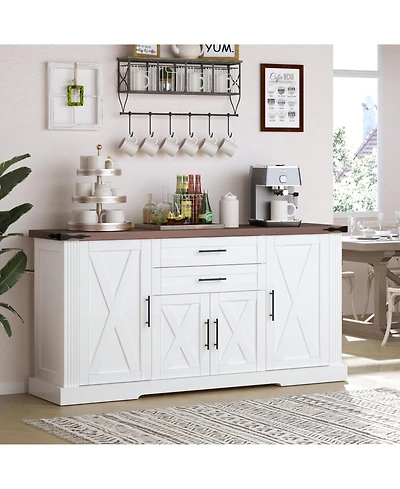 Streamdale Furniture Streamdale 63" Farmhouse Barn Door Cabinet with Drawers & Shelves, White